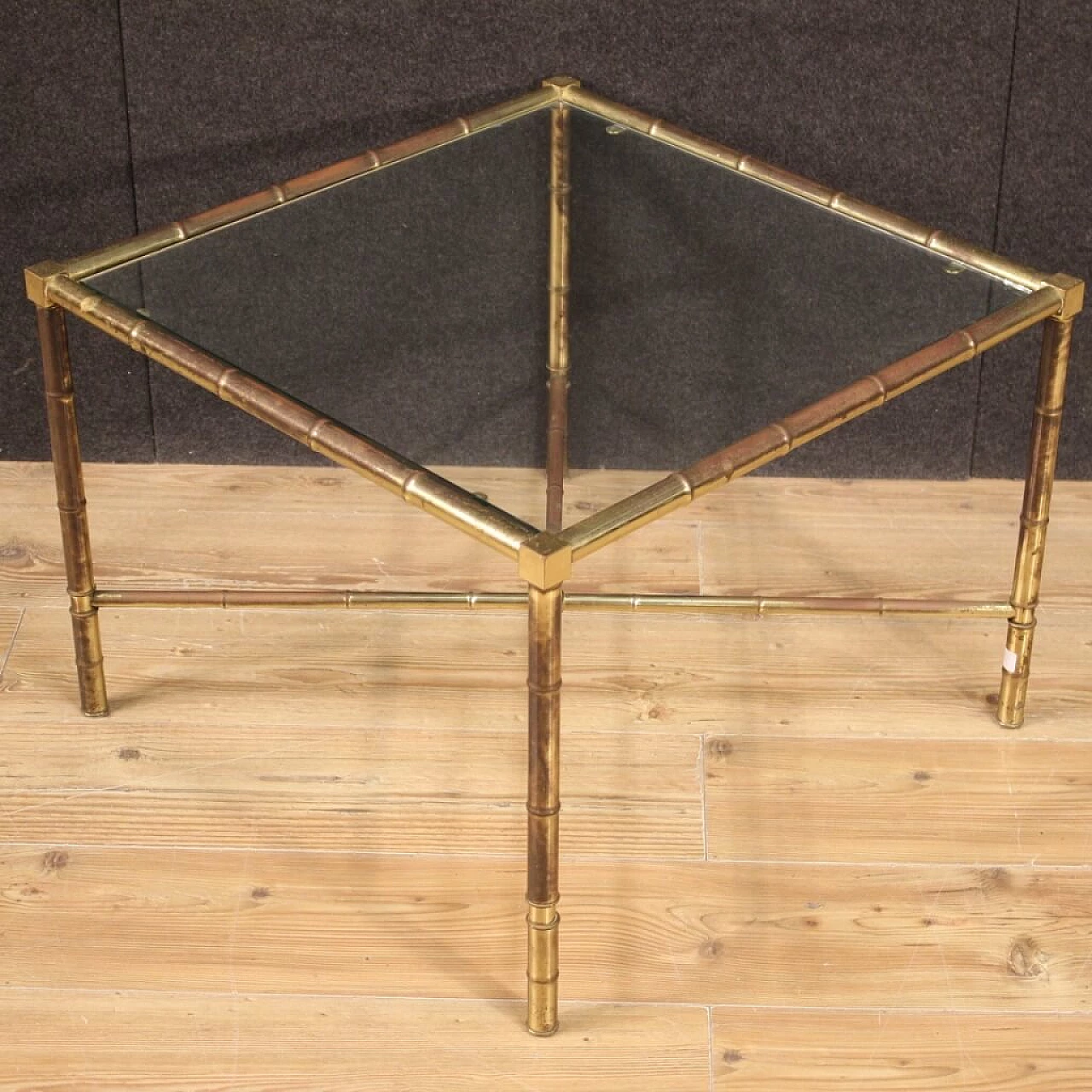 Gilded brass coffee table imitating bamboo, 60s 1263375
