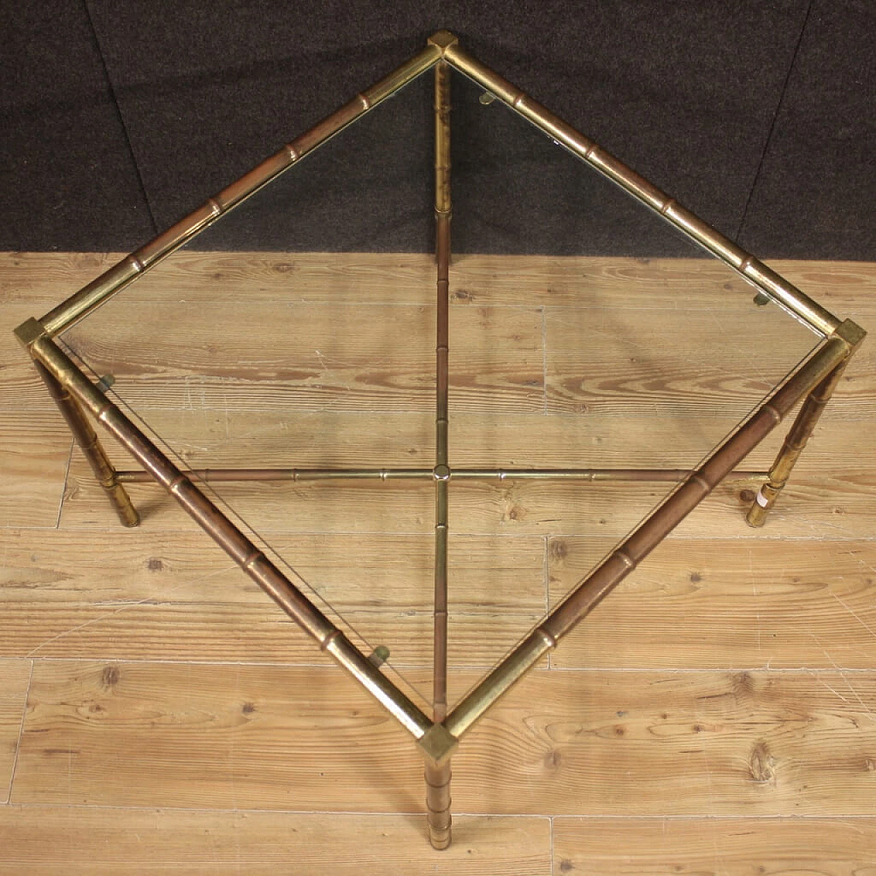 Gilded brass coffee table imitating bamboo, 60s 1263376