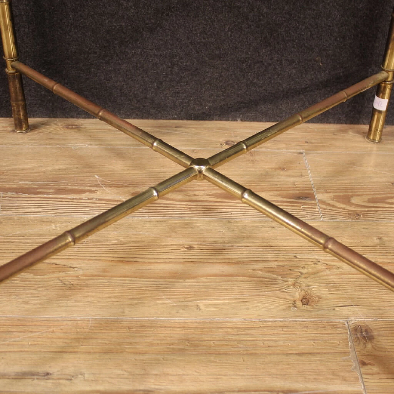 Gilded brass coffee table imitating bamboo, 60s 1263378