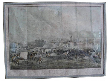 Camp of the Cacciatori d'Africa, lithograph, Novara, 19th century