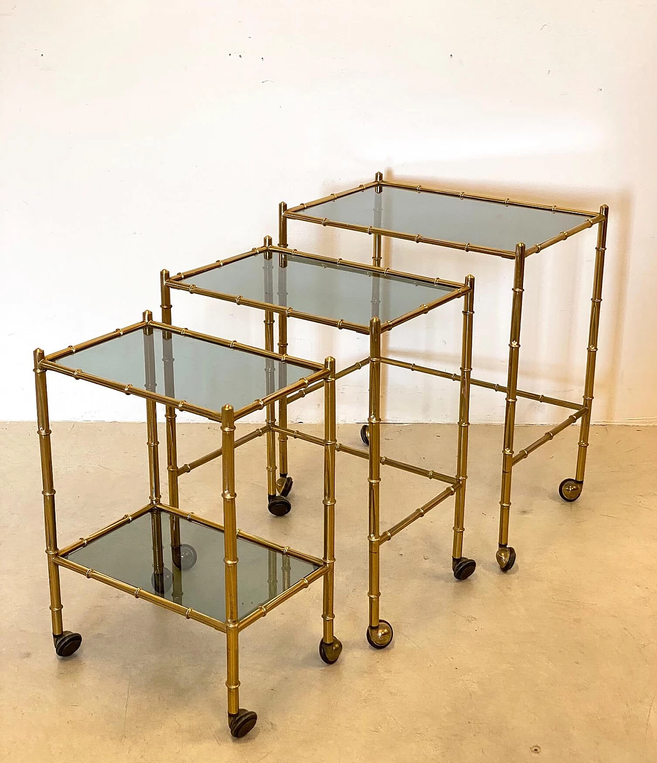 Nesting trolleys in brass and imitation bamboo, 1970s 1263515