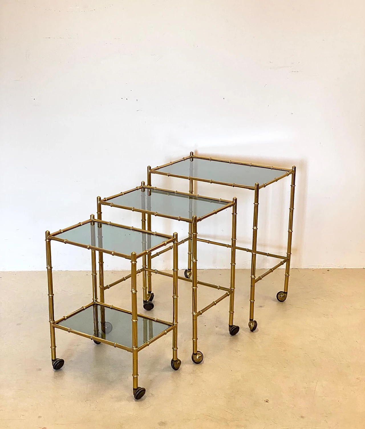 Nesting trolleys in brass and imitation bamboo, 1970s 1263516