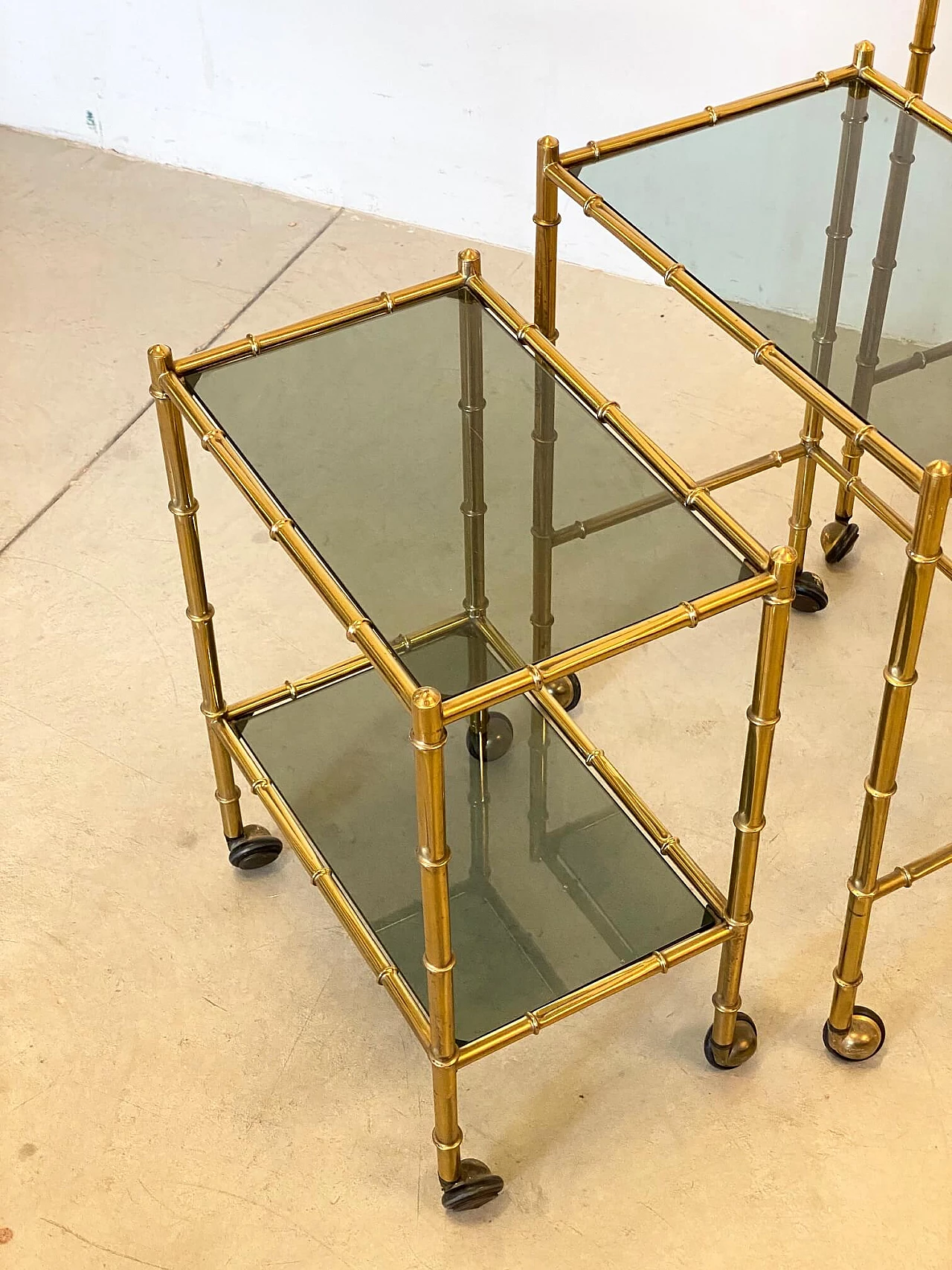 Nesting trolleys in brass and imitation bamboo, 1970s 1263517