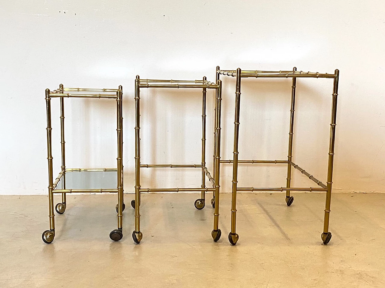 Nesting trolleys in brass and imitation bamboo, 1970s 1263518