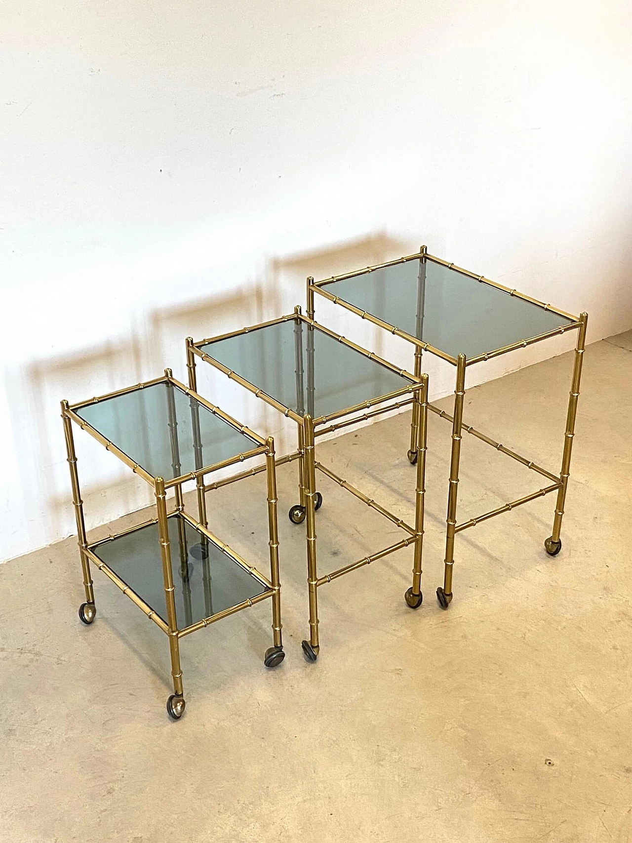 Nesting trolleys in brass and imitation bamboo, 1970s 1263519