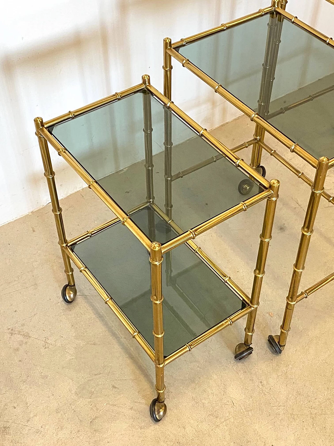 Nesting trolleys in brass and imitation bamboo, 1970s 1263520
