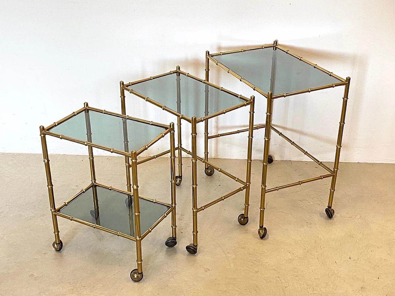 Nesting trolleys in brass and imitation bamboo, 1970s 1263523