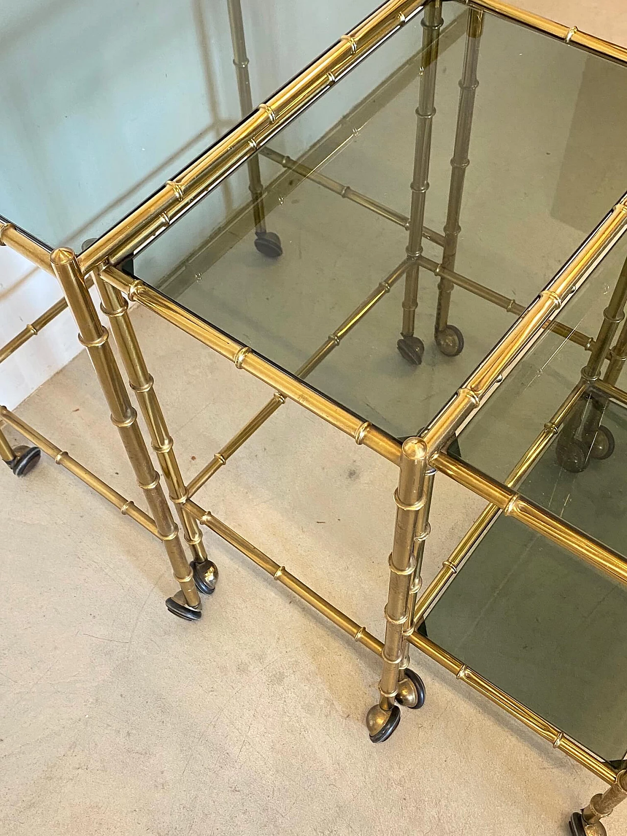 Nesting trolleys in brass and imitation bamboo, 1970s 1263526