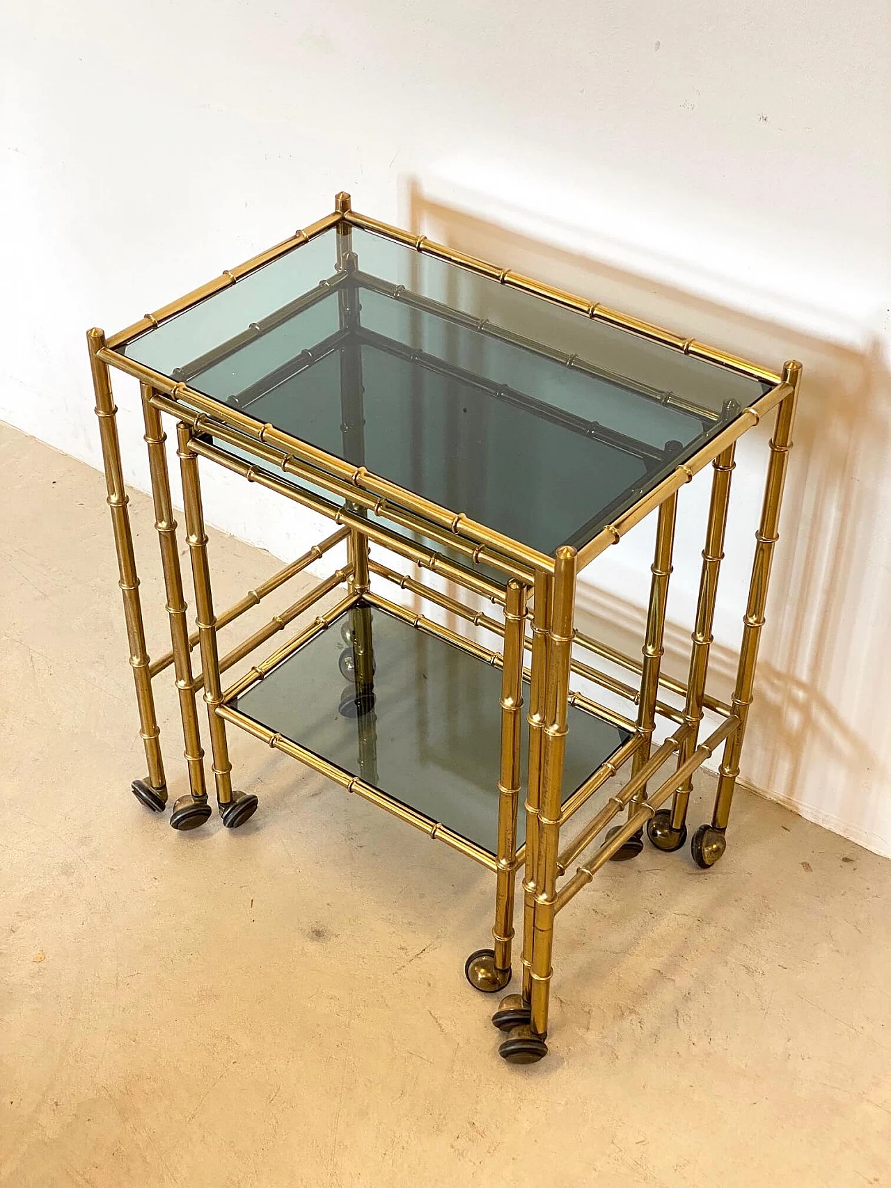 Nesting trolleys in brass and imitation bamboo, 1970s 1263527