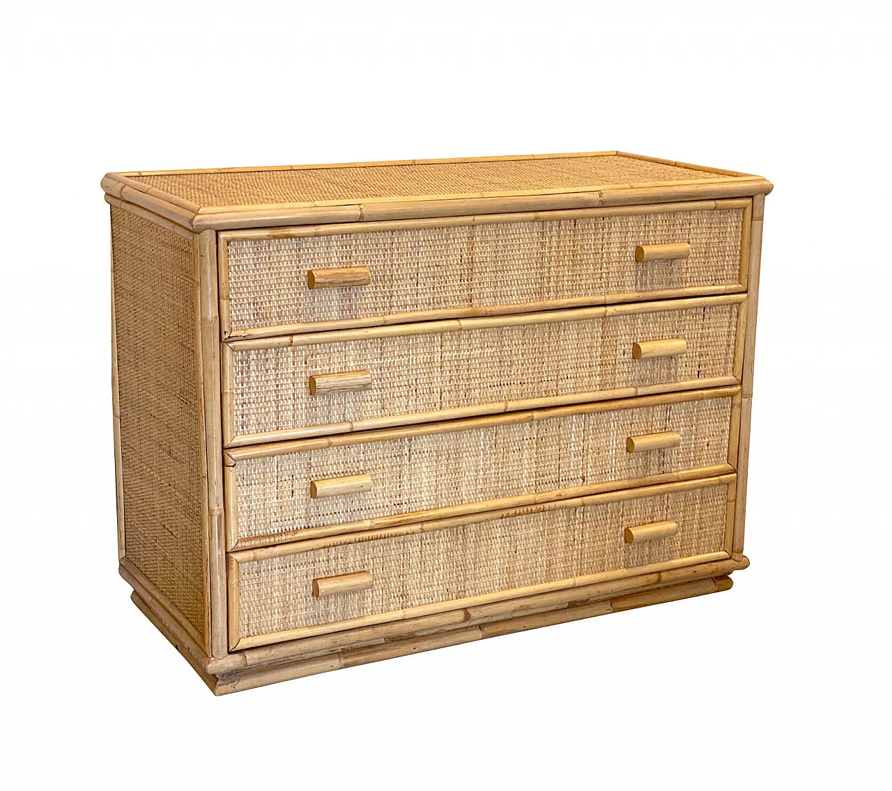Cassettiera in bambù e vimini, anni '70 1263653