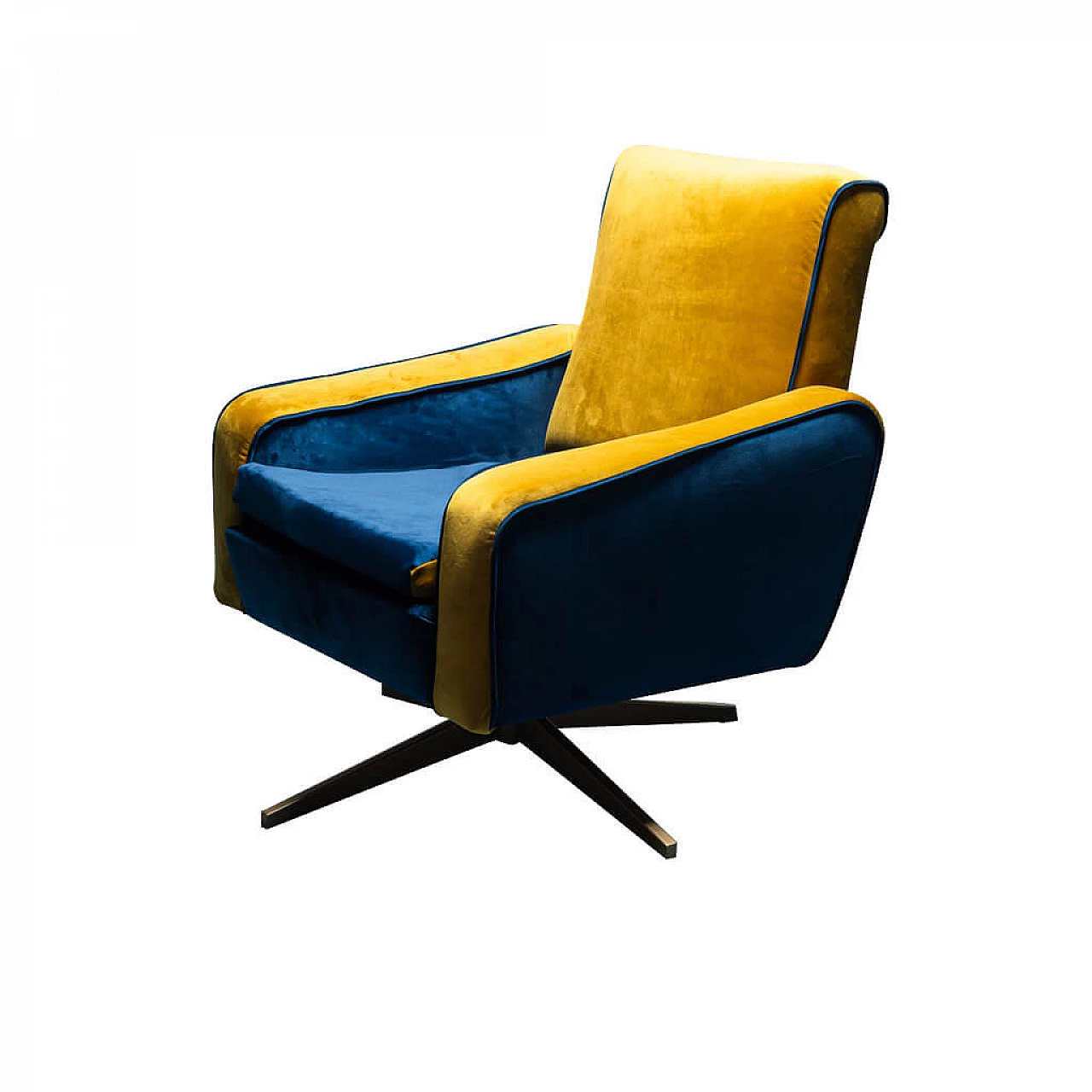 Prospect swivel armchair in yellow and blue velvet, 60s 1263668