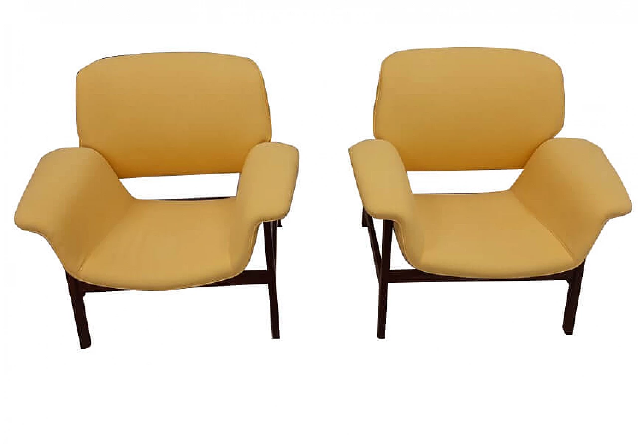 Pair of 849 lounge chairs in rosewood and fabric by Gianfranco Frattini for Cassina, 50s 1263694