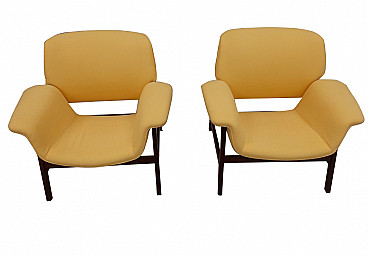 Pair of 849 lounge chairs in rosewood and fabric by Gianfranco Frattini for Cassina, 50s