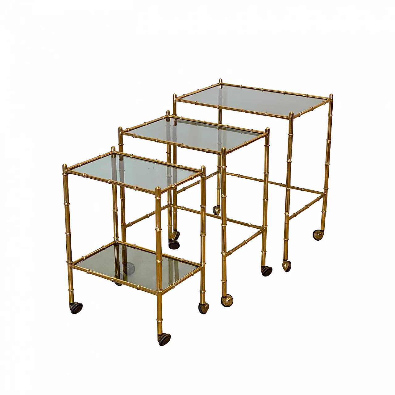 Nesting trolleys in brass and imitation bamboo, 1970s 1264057