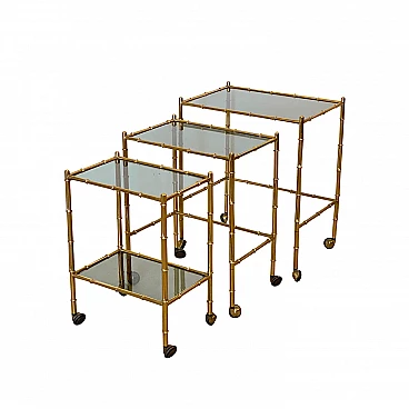 Nesting trolleys in brass and imitation bamboo, 1970s