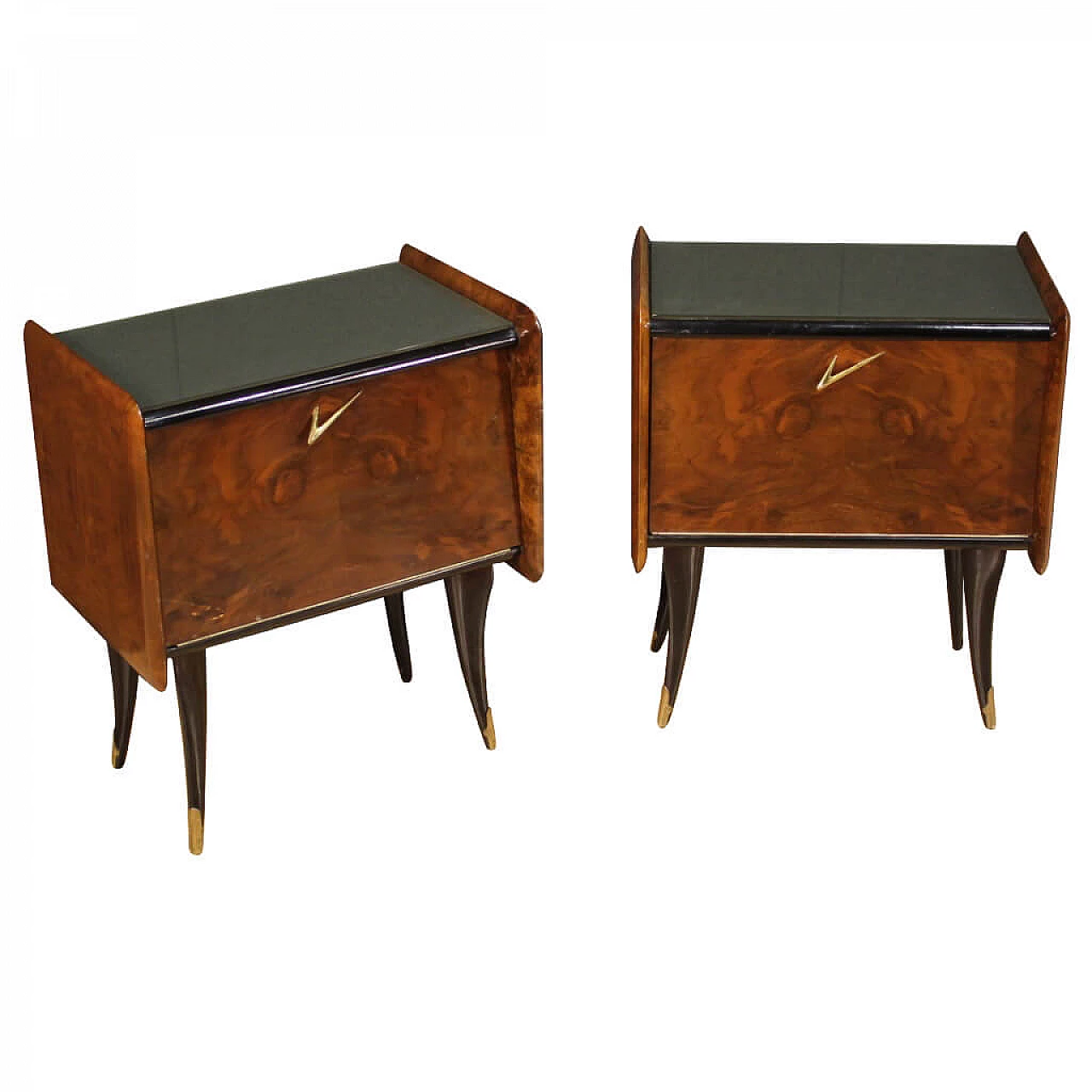 Coppia di comodini in radica di noce e mogano, anni 70 1264126