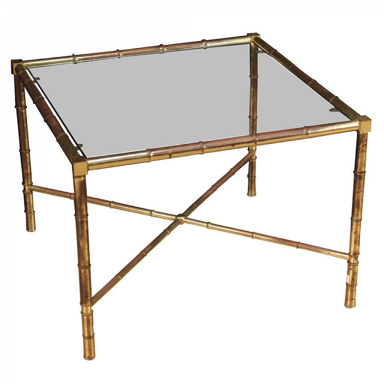 Tavolino in ottone dorato a imitazione del bambù, anni '60 1264130