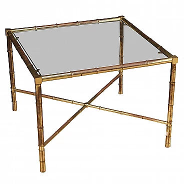 Gilded brass coffee table imitating bamboo, 60s