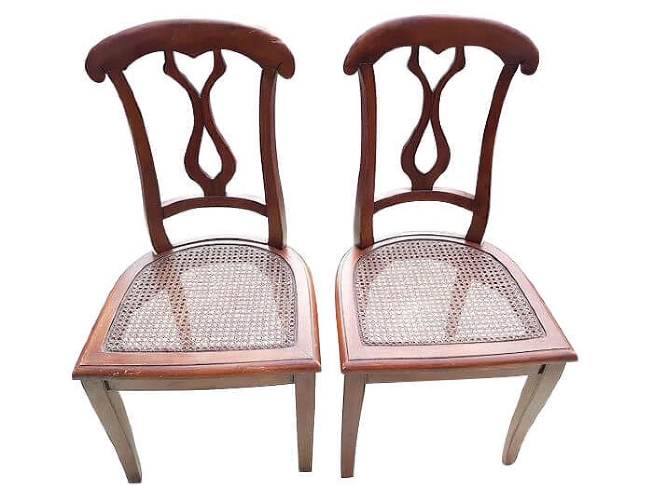 Pair of chairs in cherry wood and Vienna straw, 30s 1264138