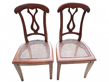 Pair of chairs in cherry wood and Vienna straw, 30s