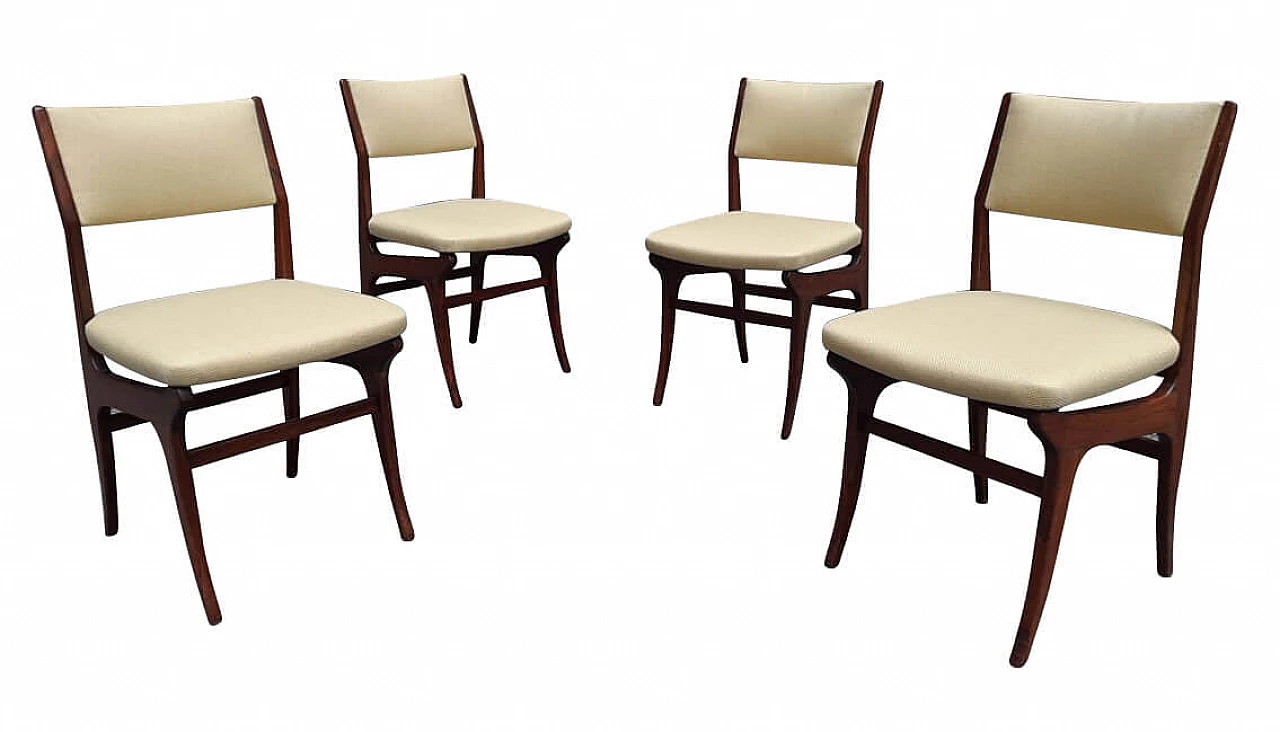 4 Sedie in legno e tessuto di Melchiorre Bega per Falegnameria Parmeggiani Marino Bologna, anni '50 1264267