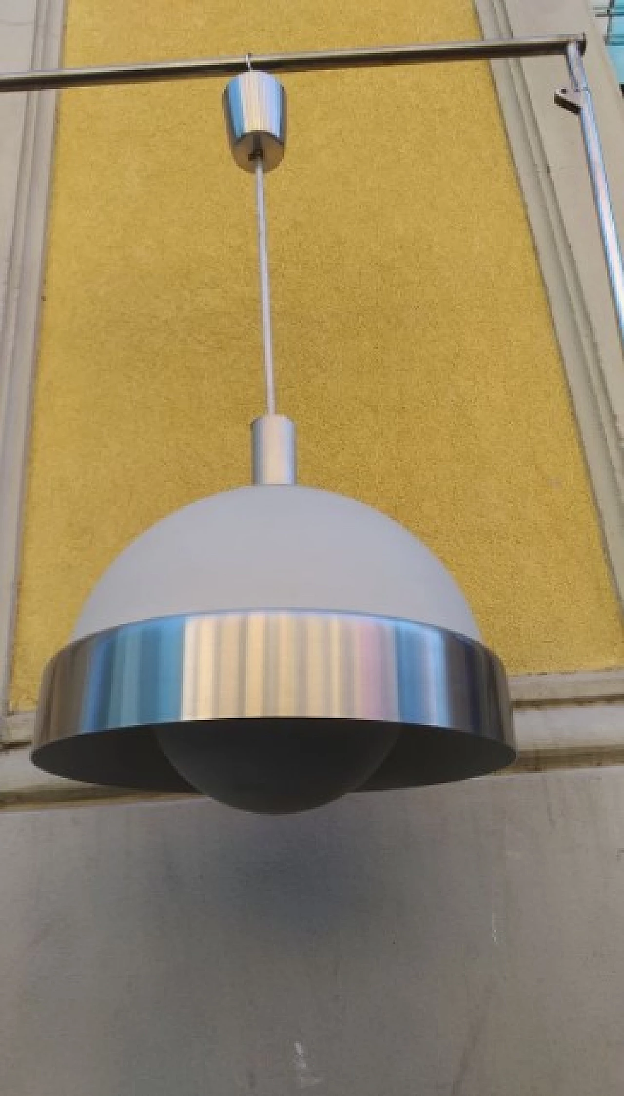 Lampada da soffitto in alluminio e vetro opalino smerigliato di Oscar Torlasco per Lumi, anni '60 1264269