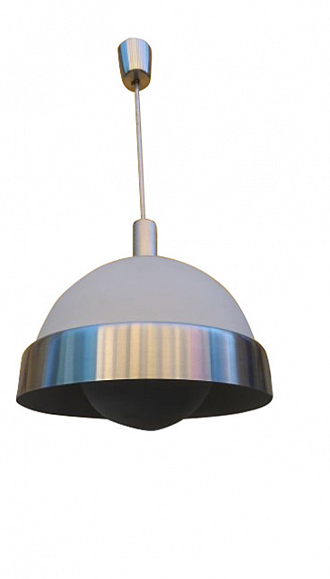 Ceiling lamp in aluminum and frosted opaline glass by Oscar Torlasco for Lumi, 60s