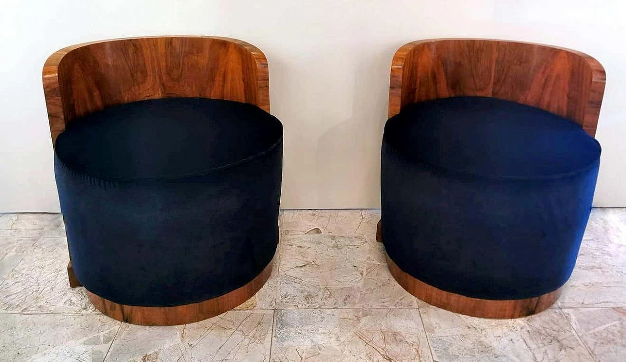 Pair of Art Deco walnut and velvet cockpit armchairs, 30s 1264394