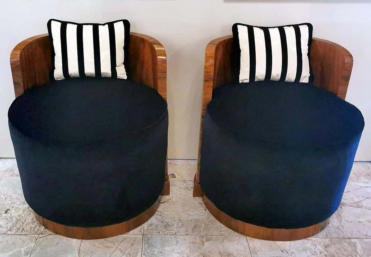 Pair of Art Deco walnut and velvet cockpit armchairs, 30s 1264395