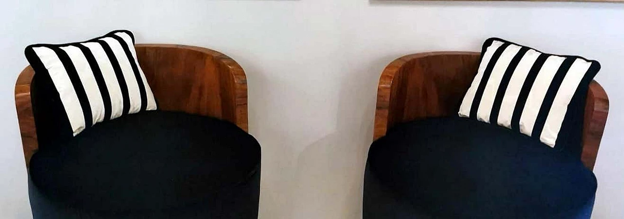 Pair of Art Deco walnut and velvet cockpit armchairs, 30s 1264397