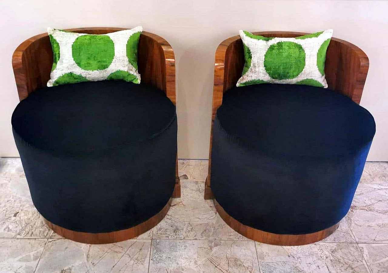 Pair of Art Deco walnut and velvet cockpit armchairs, 30s 1264398