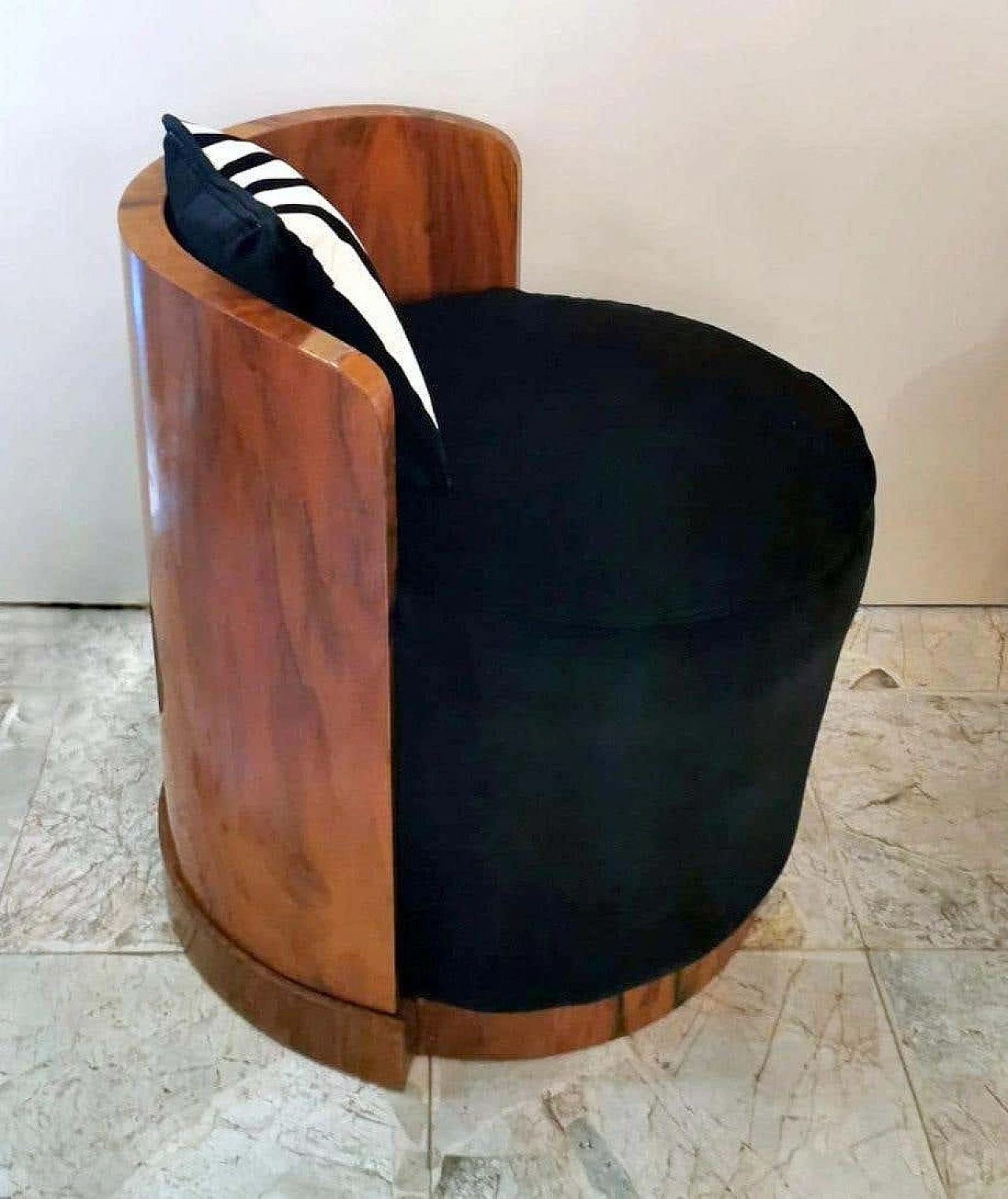 Pair of Art Deco walnut and velvet cockpit armchairs, 30s 1264407