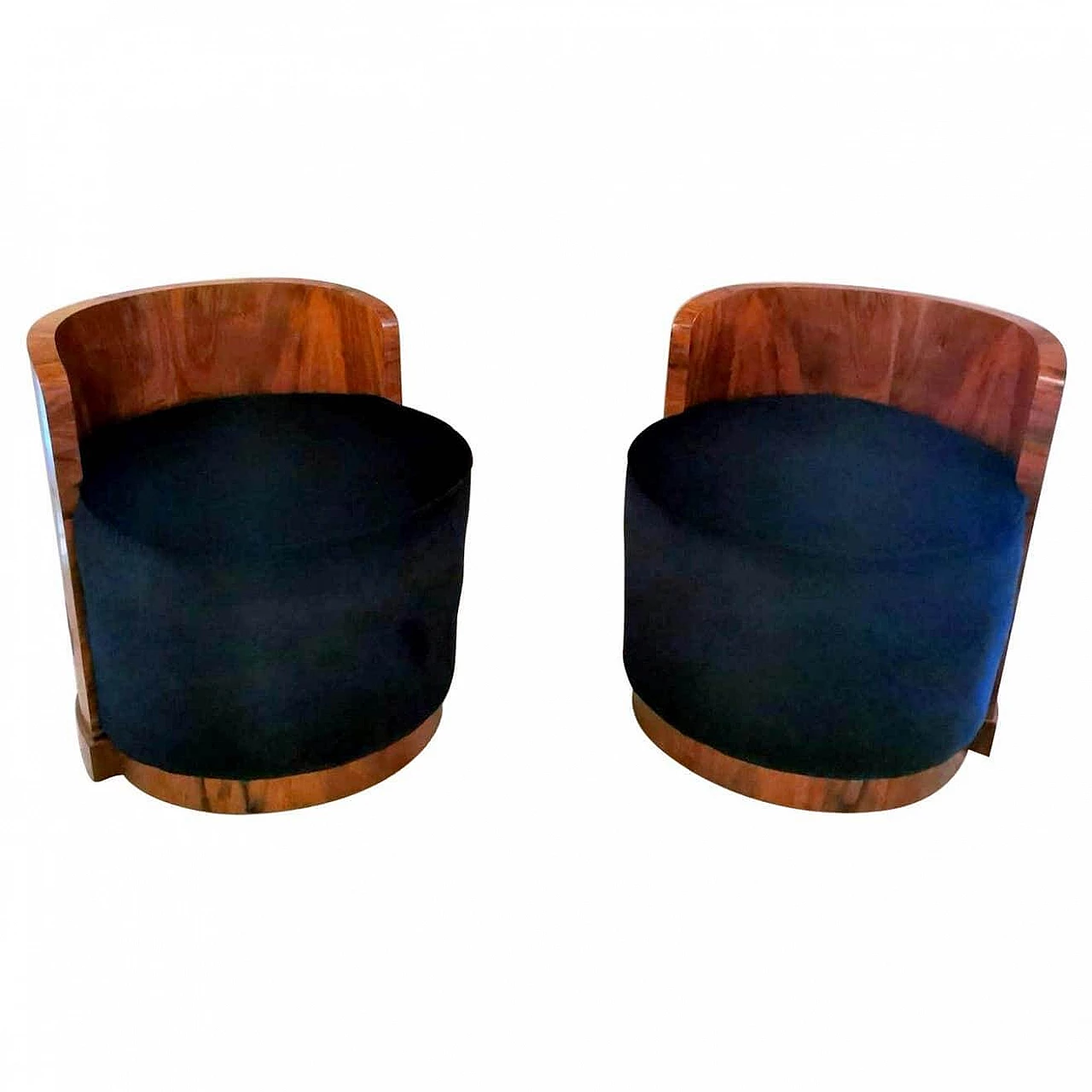 Pair of Art Deco walnut and velvet cockpit armchairs, 30s 1264412