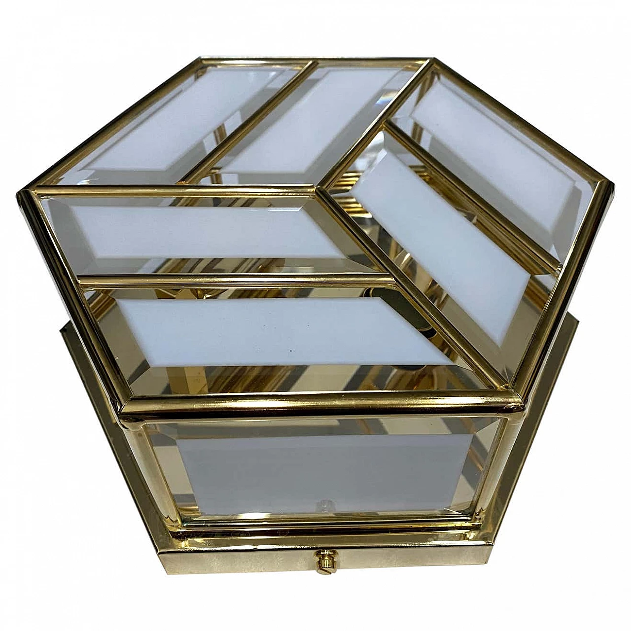 Hexagonal ceiling lamp in brass and glass, 70s 1264481