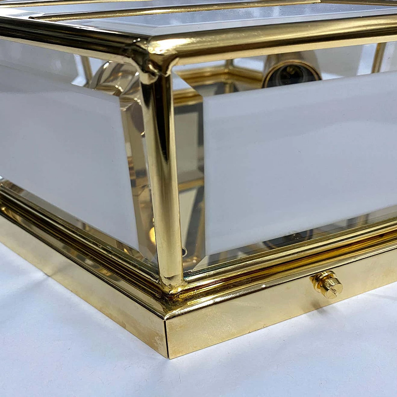 Hexagonal ceiling lamp in brass and glass, 70s 1264483