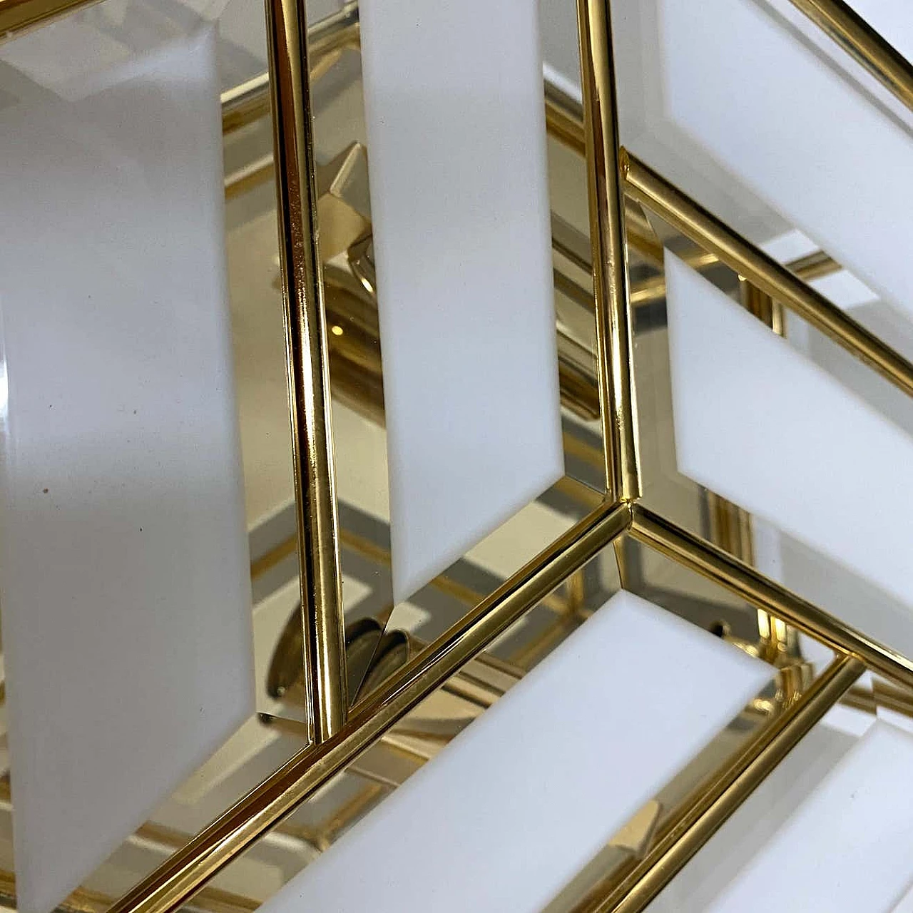 Hexagonal ceiling lamp in brass and glass, 70s 1264486