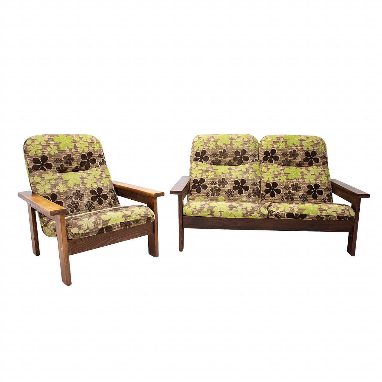 Divano a 2 posti e poltrona in stile scandinavo, anni '80 1264592