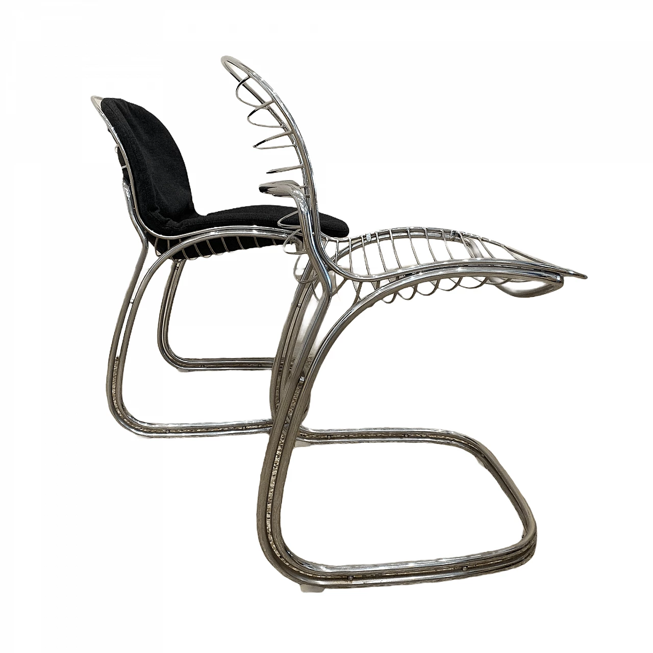 4 Sabrina chromed steel chairs with removable dark grey felt cushions by Gastone Rinaldi, 70s 1264737