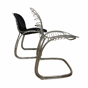 4 Sabrina chromed steel chairs with removable dark grey felt cushions by Gastone Rinaldi, 70s