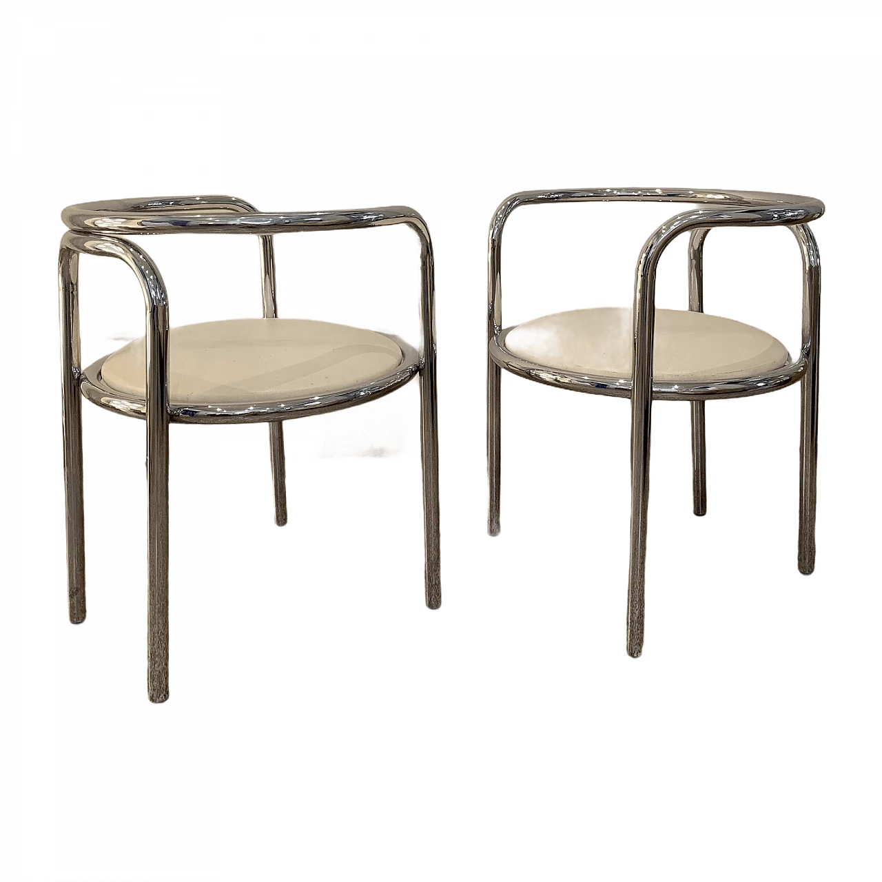 Pair of Locus Solus chairs in chromed metal and vinyl by Gae Aulenti for Poltronova, 60s 1264828
