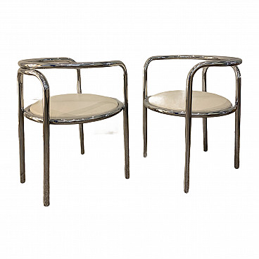 Pair of Locus Solus chairs in chromed metal and vinyl by Gae Aulenti for Poltronova, 60s