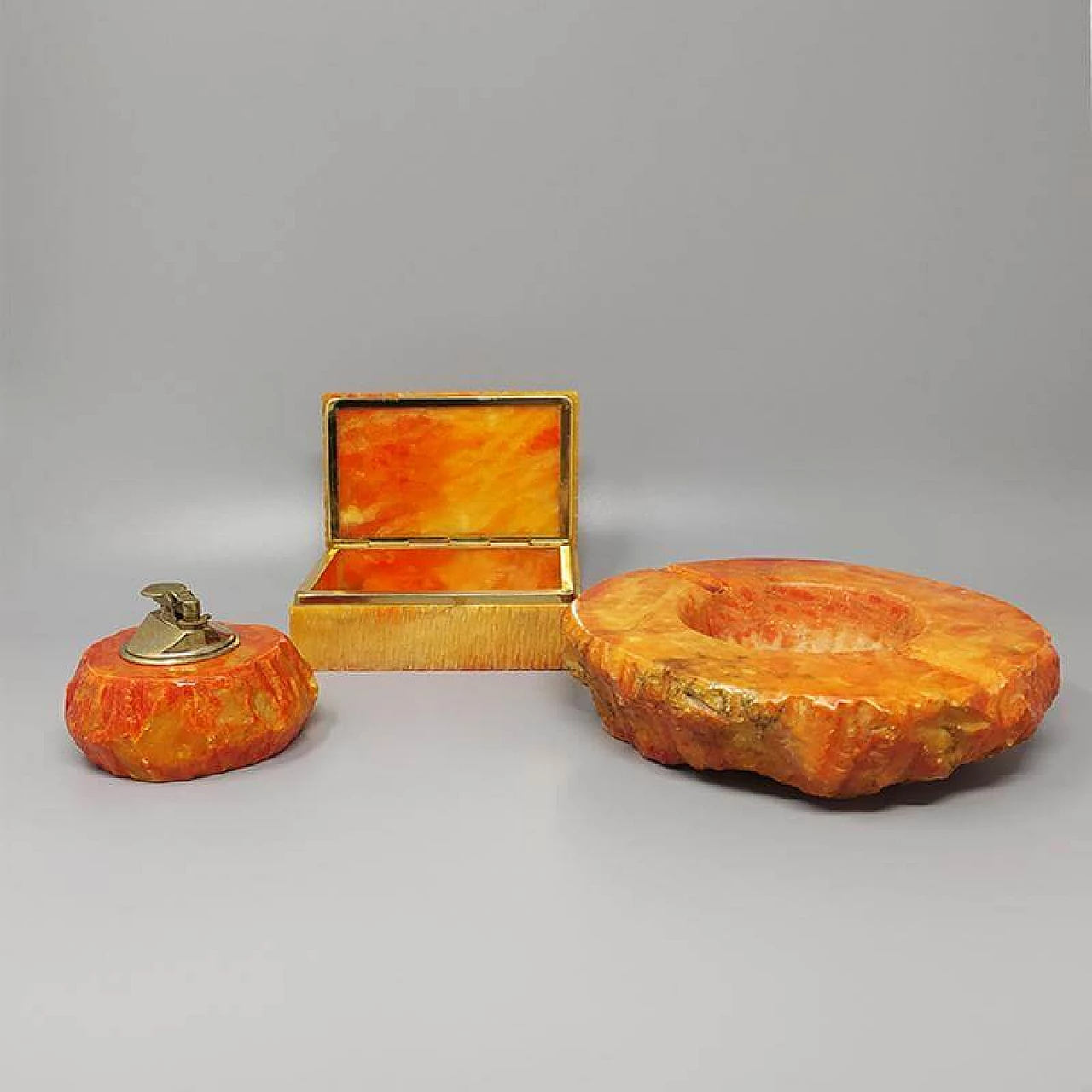 Salmon-coloured alabaster smoking set by Romano Bianchi, 60s 1264908