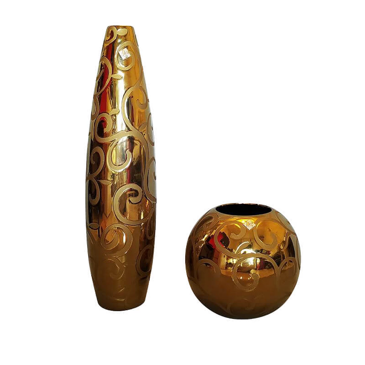 Coppia di vasi dorati di Enrico Coveri, anni '70 1265137
