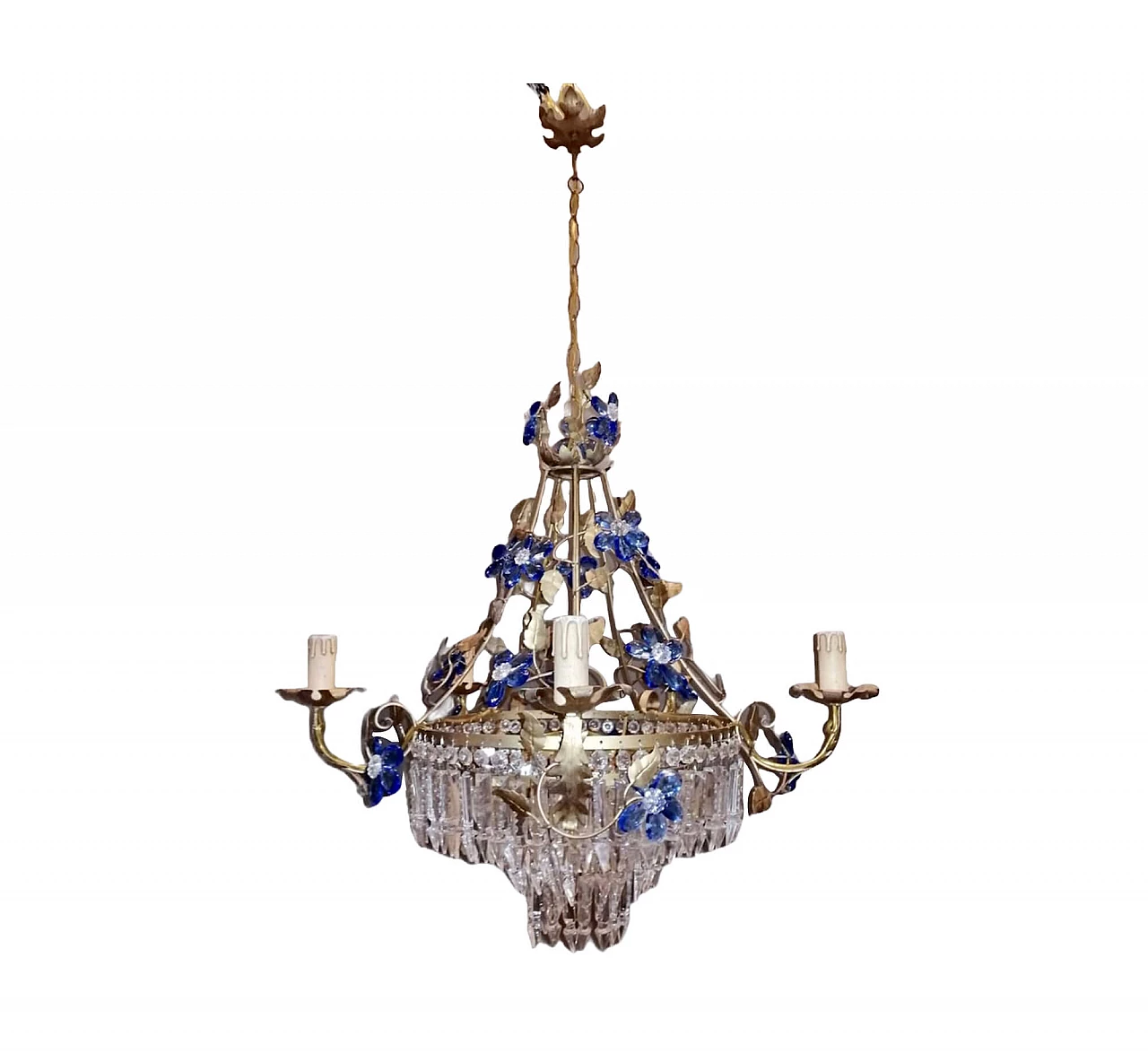 Chandelier with blue flowers in Murano glass, 50s 1265347