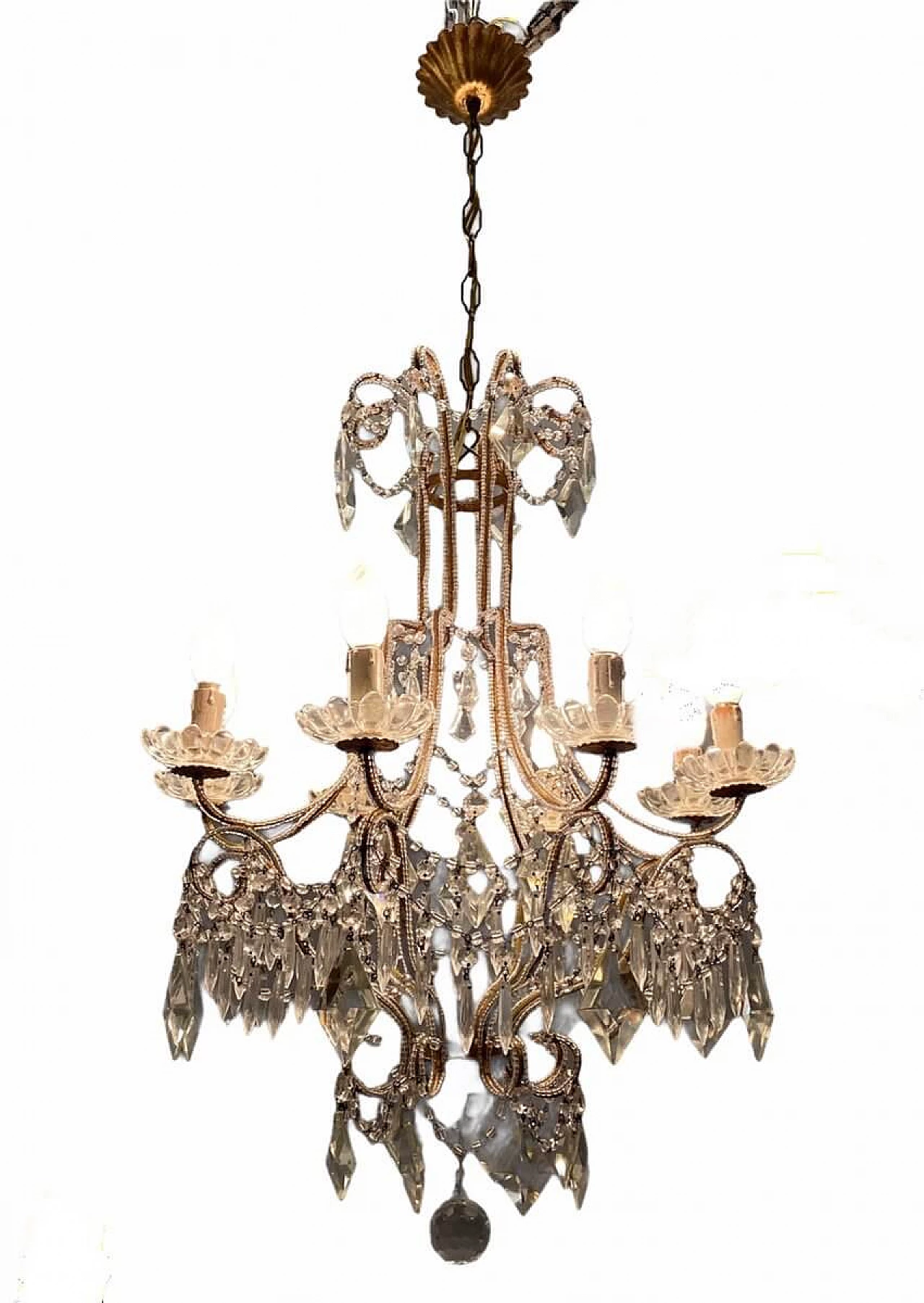 Lampadario di cristallo con perline, anni '50 1265462