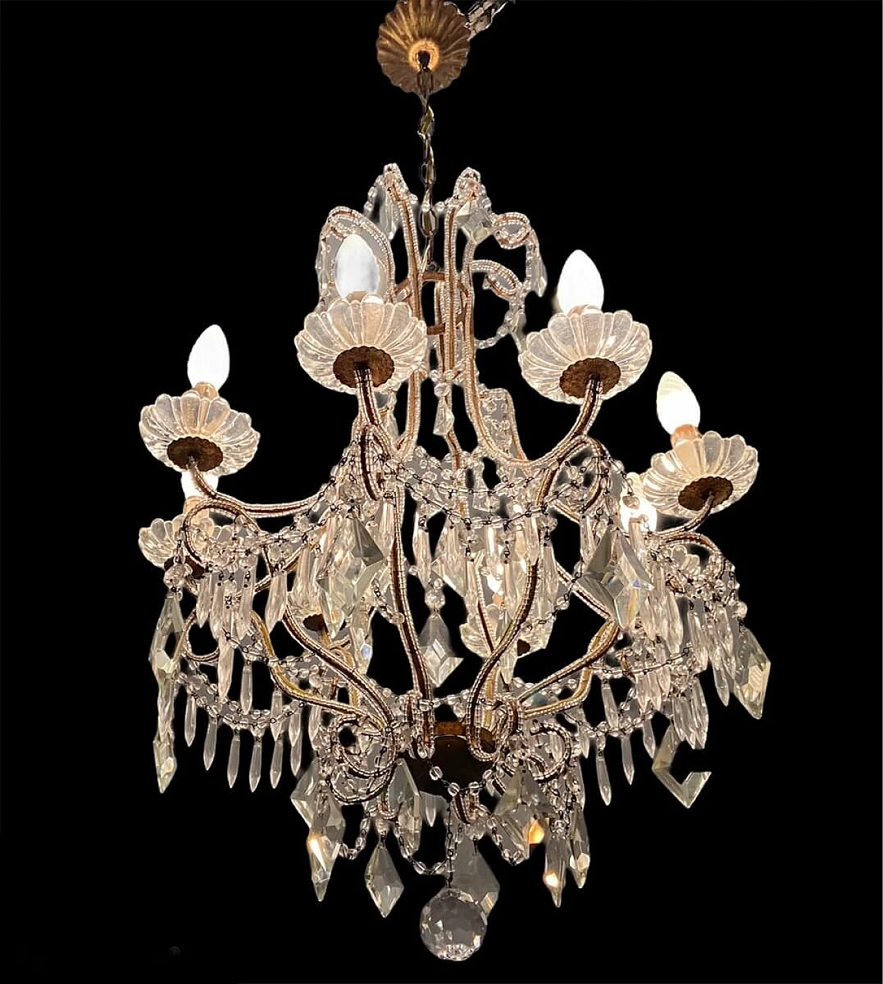 Lampadario di cristallo con perline, anni '50 1265463