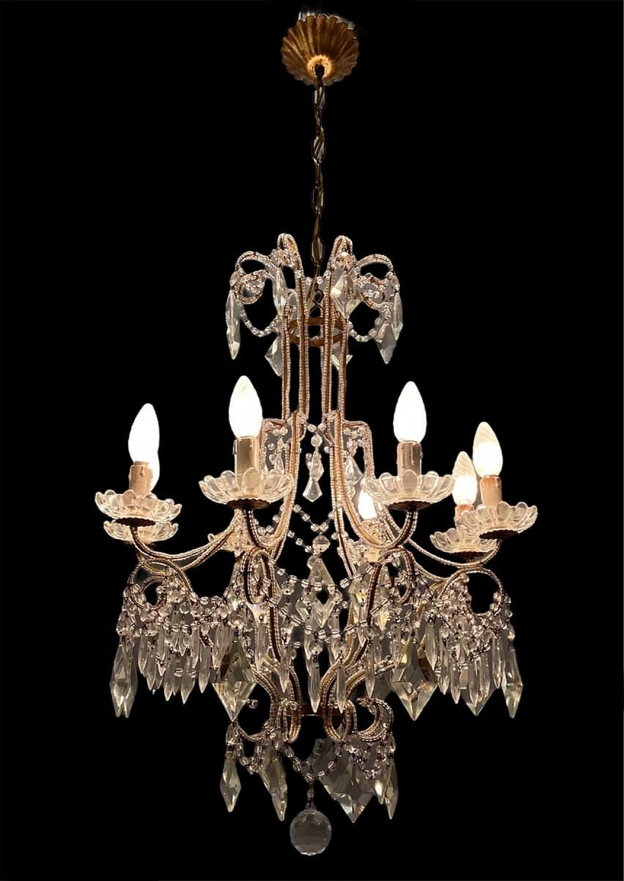 Lampadario di cristallo con perline, anni '50 1265464