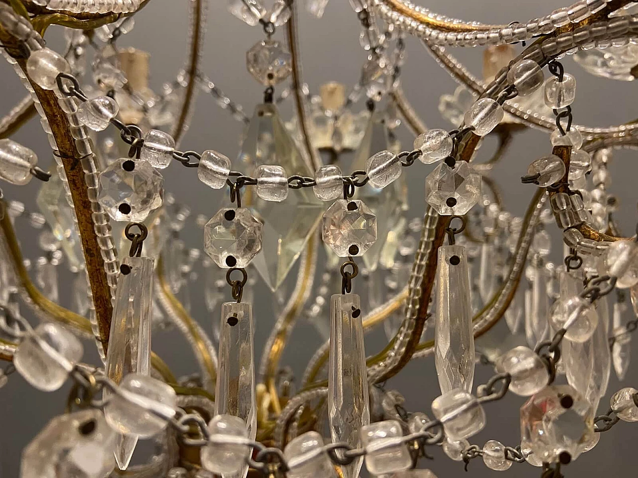 Lampadario di cristallo con perline, anni '50 1265465