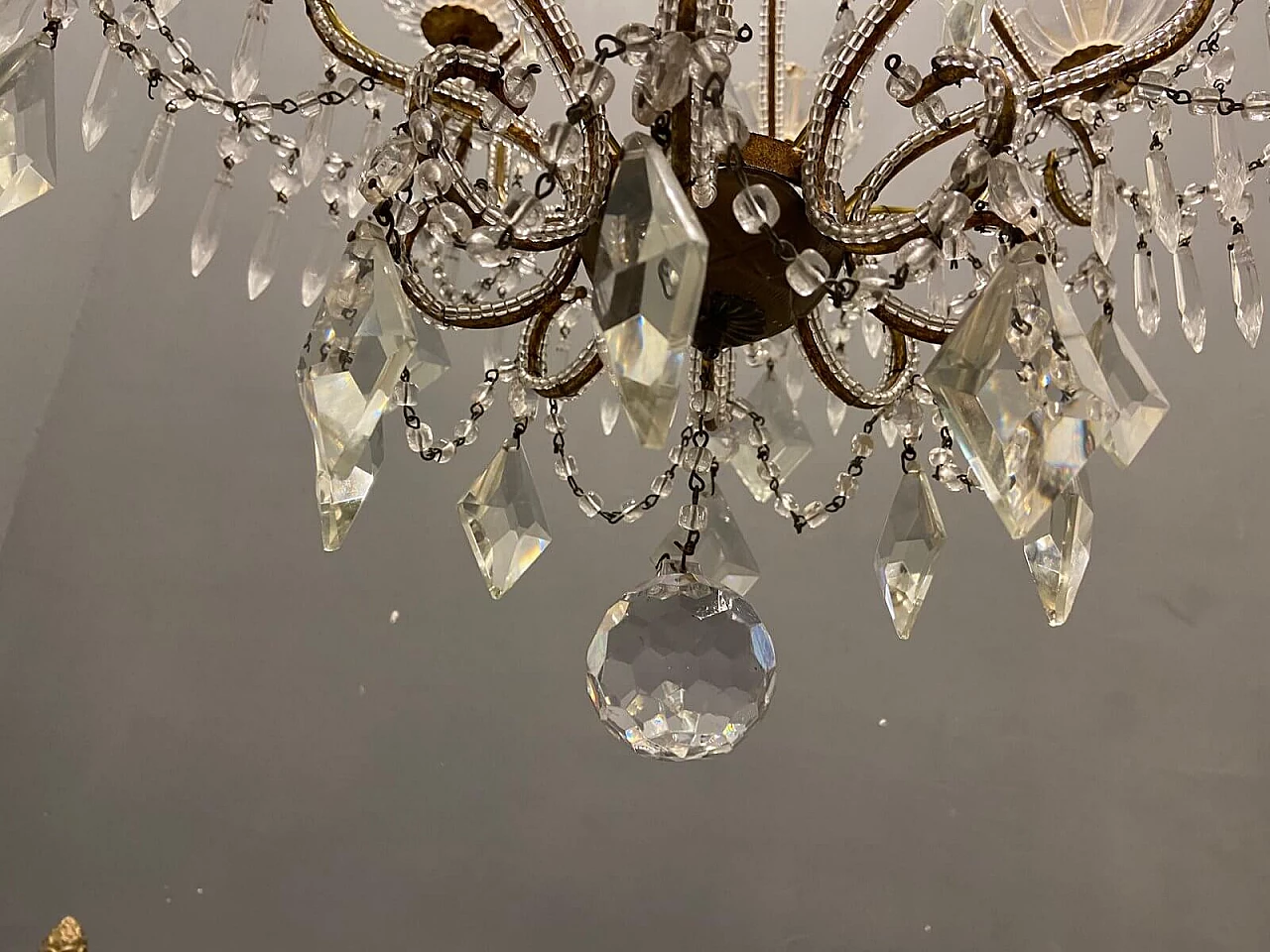 Lampadario di cristallo con perline, anni '50 1265466