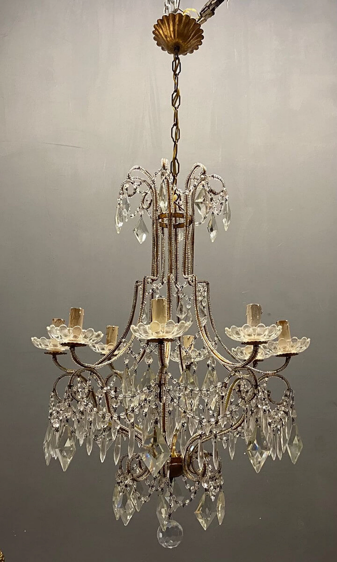 Lampadario di cristallo con perline, anni '50 1265469